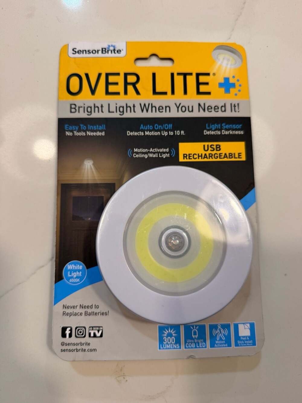Sensor Brite Over Lite Motion-Activated Rechargeable Ceiling/Wall Light